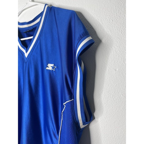 VINTAGE Starter Logo Jersey Men's Top Sz L Blue Athletic Tank Side Zip - Picture 4 of 13